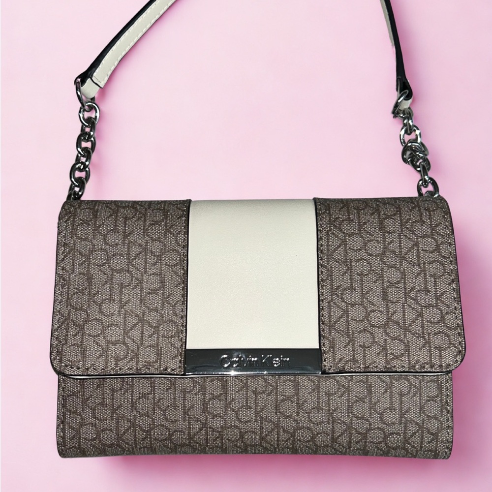 NWT Calvin Klein | Brown & White Monogram Crossbody Bag